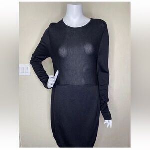 J JILL BLACK SIDE SPLITS LONG SLEEVE WOOL BLEND DRESS SZ S